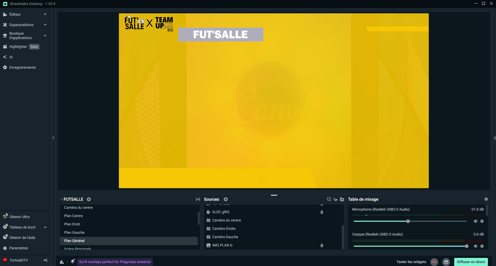 Interface du logiciel de streaming Streamlabs